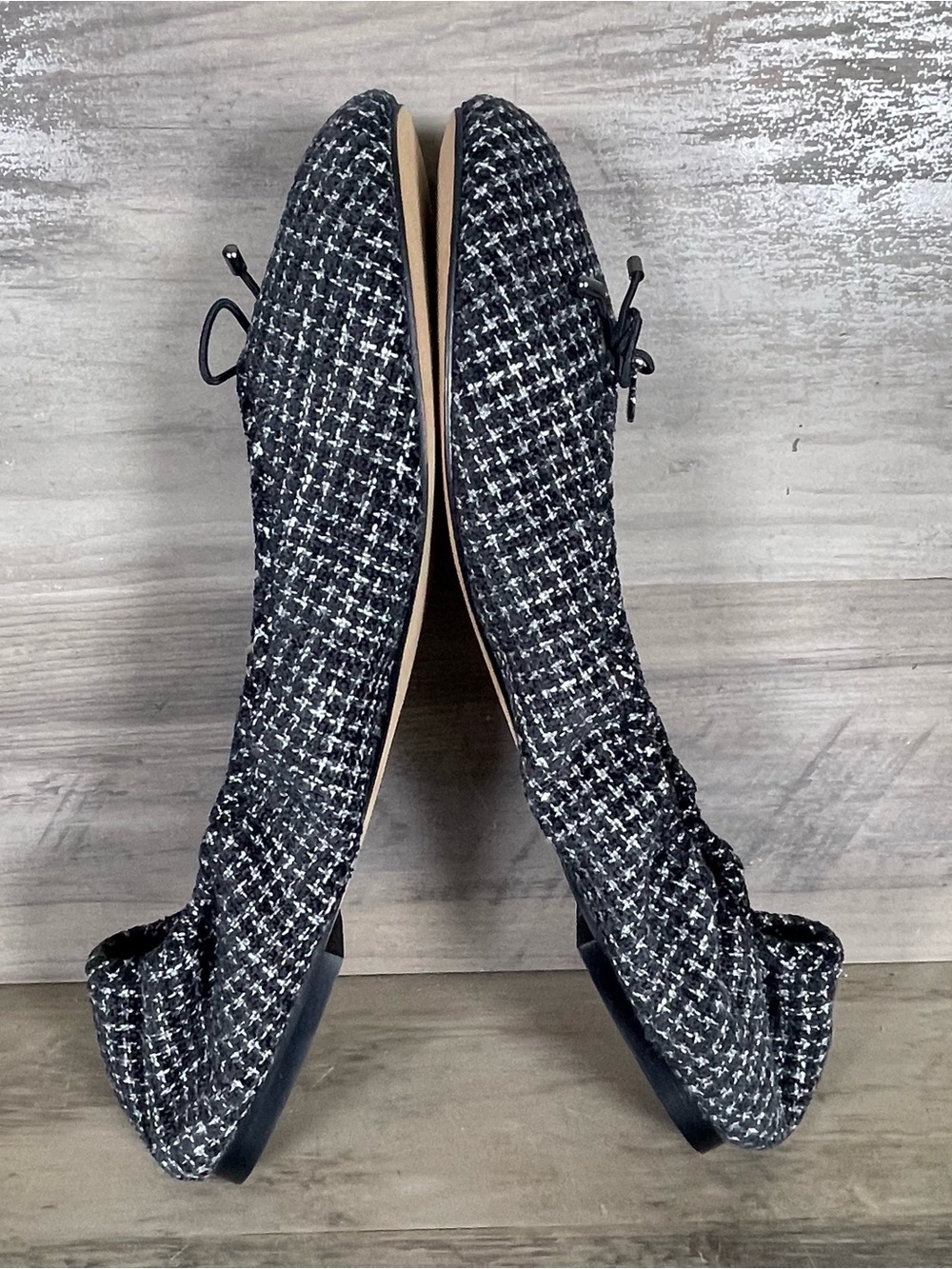 Sam Edelman Felicia Flats Womens 10.5 Tweed Black White Bow Ballet Flats Slip On - Picture 3 of 10